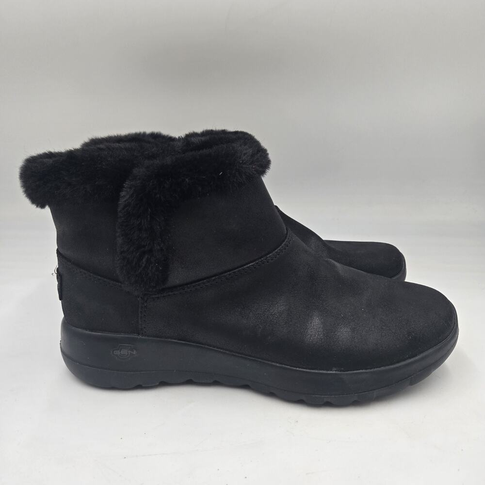 Skechers Air Cooled GOGA MAT Boots Womens 9 Black Slip On Ankle Faux Fur